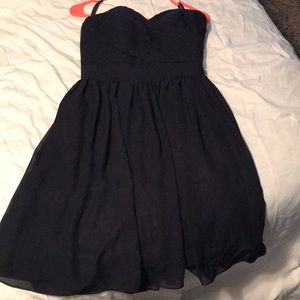 Dark blue knee length bridesmaid dress